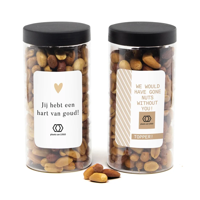 Pot met verse notenmix en eigen etiket - Zakelijk