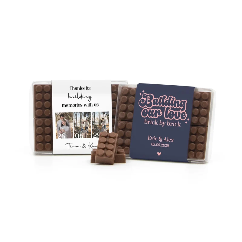 Chocolade bouwstenen met eigen sleeve - Trouwen