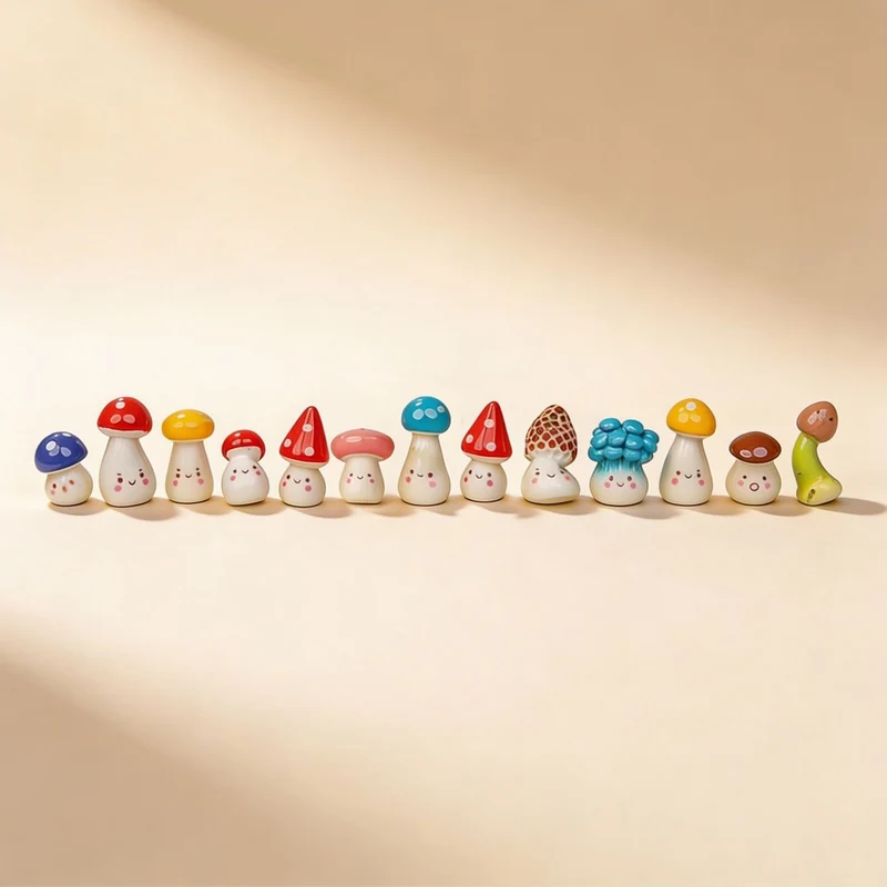 Zwammenfeest - Decoratieve mini paddenstoel poppetjes - 13 stuks - ↑ 2 cm