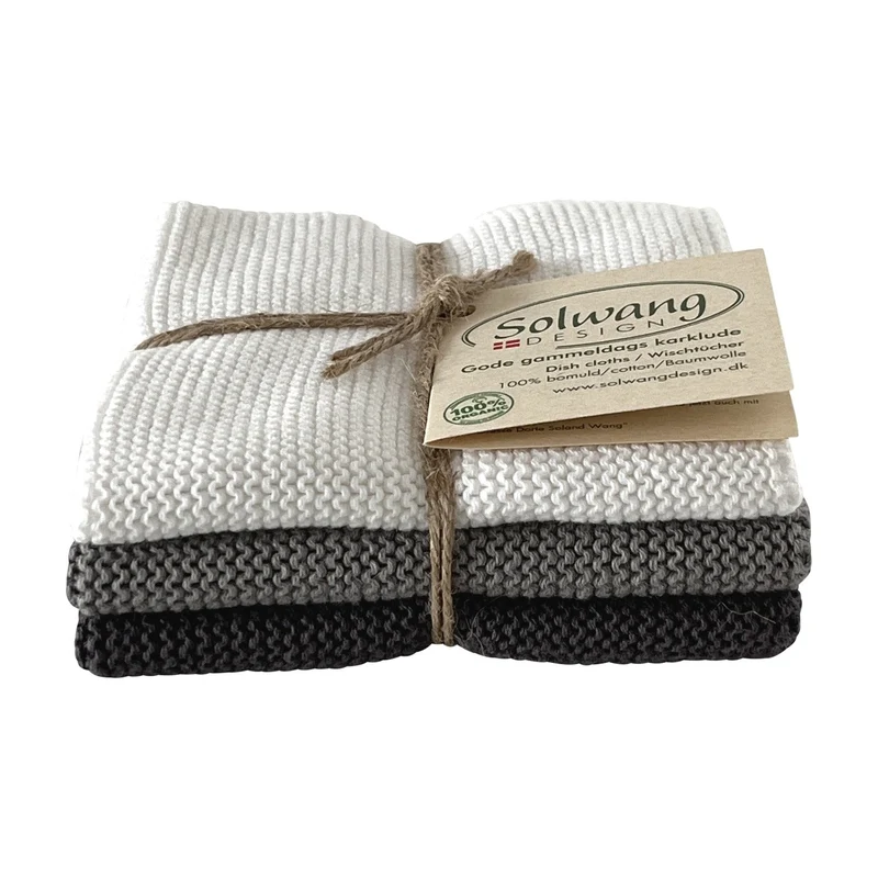 Solwang Design Vaatdoekjes set van 3 - Wit/Grijs