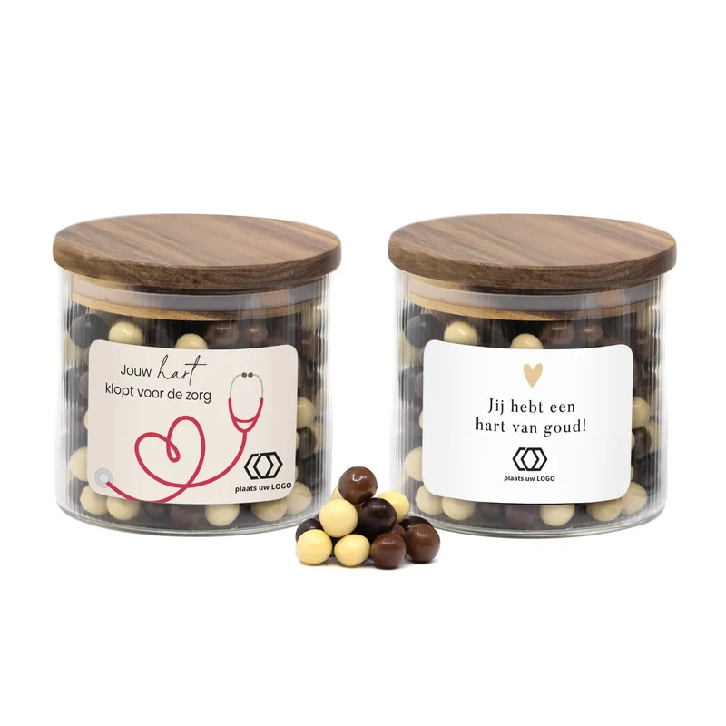 Medium pot met ribbelglas gevuld met snoep - Verpleging