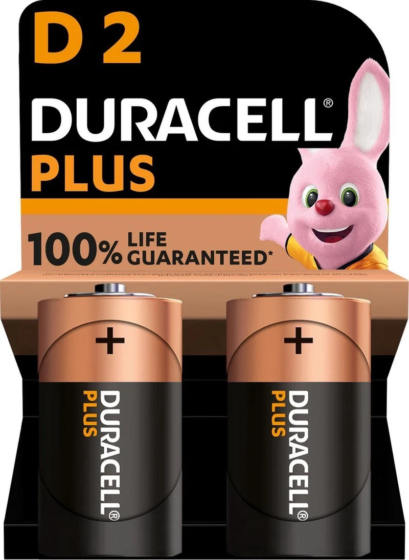 Duracell Plus Alkaline D-Batteries - 2 pieces