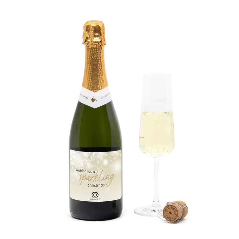 Luxe fles cava met persoonlijk etiket - Kerst of nieuwjaar