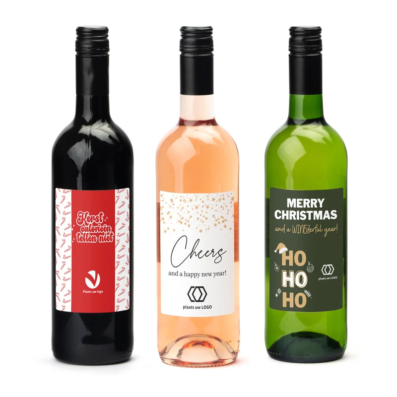 Fles wijn met eigen logo op etiket - Kerst