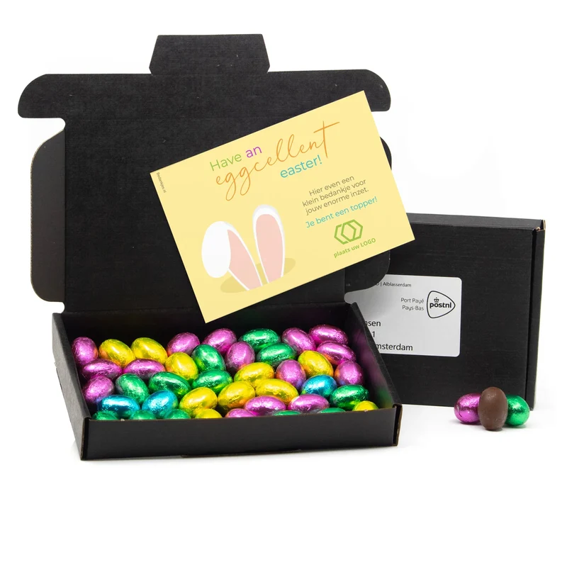 Zwart geschenk doosje met paaseitjes - Pasen