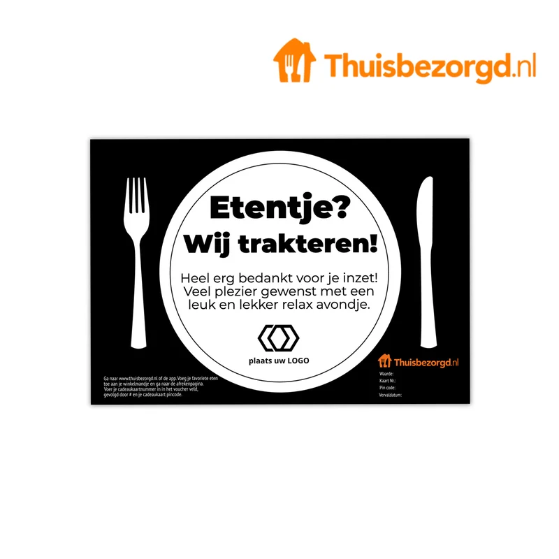 Thuisbezorgd cadeaukaart met eigen ontwerp