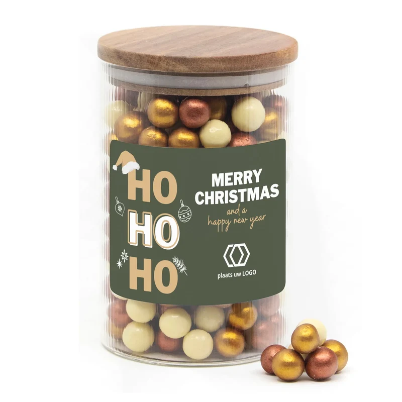 Luxe grote snoeppot met ribbelglas - Kerst