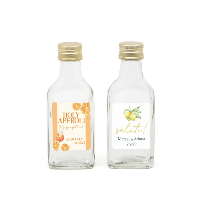 Glazen drank flesje(4cl) met eigen etiket- Trouwen