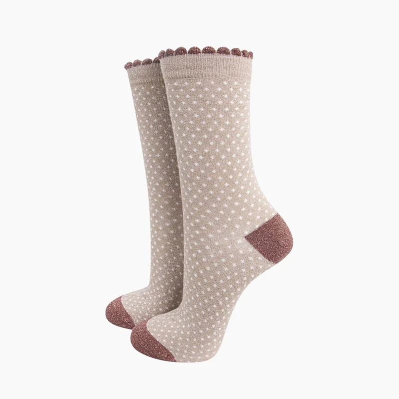 Sokken - Beige Met Stippen En Glitter - Maat 36-40