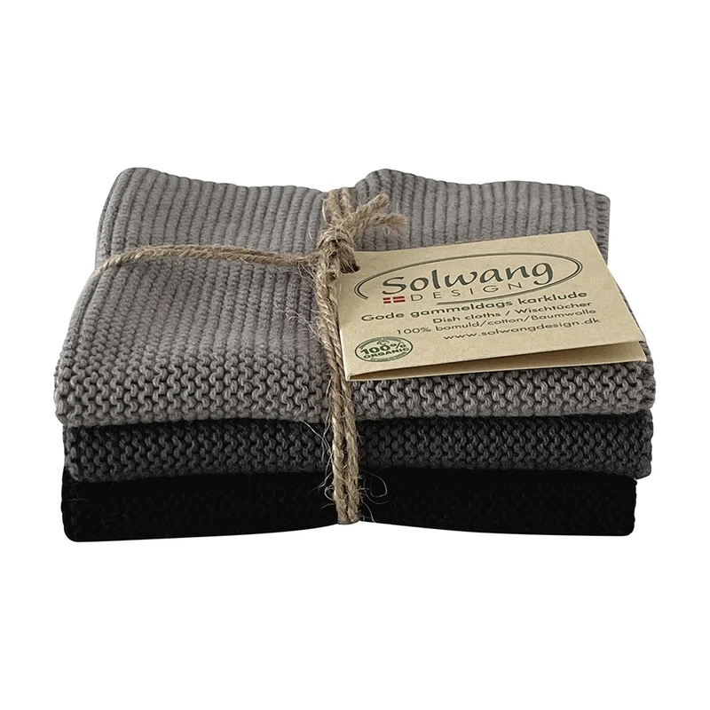 Solwang Design Vaatdoekjes set van 3 - Grijs/Zwart Combi