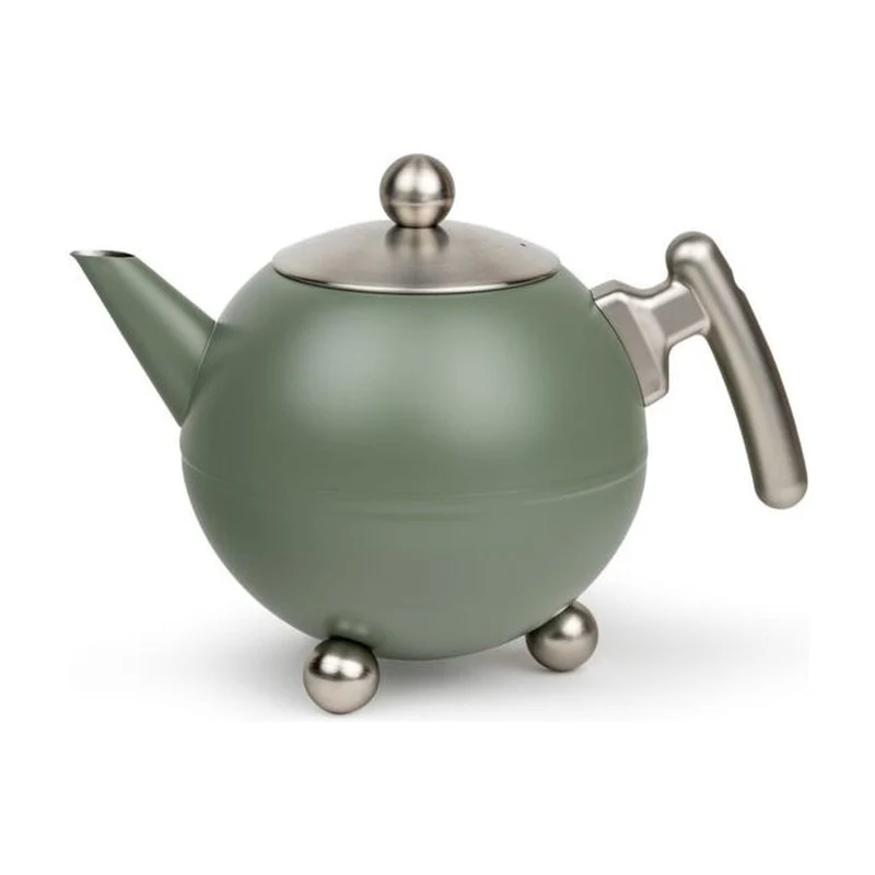Bredemeijer Duet Bella Ronde Dubbelwandige Theepot Mat Legergroen - 1,2 liter