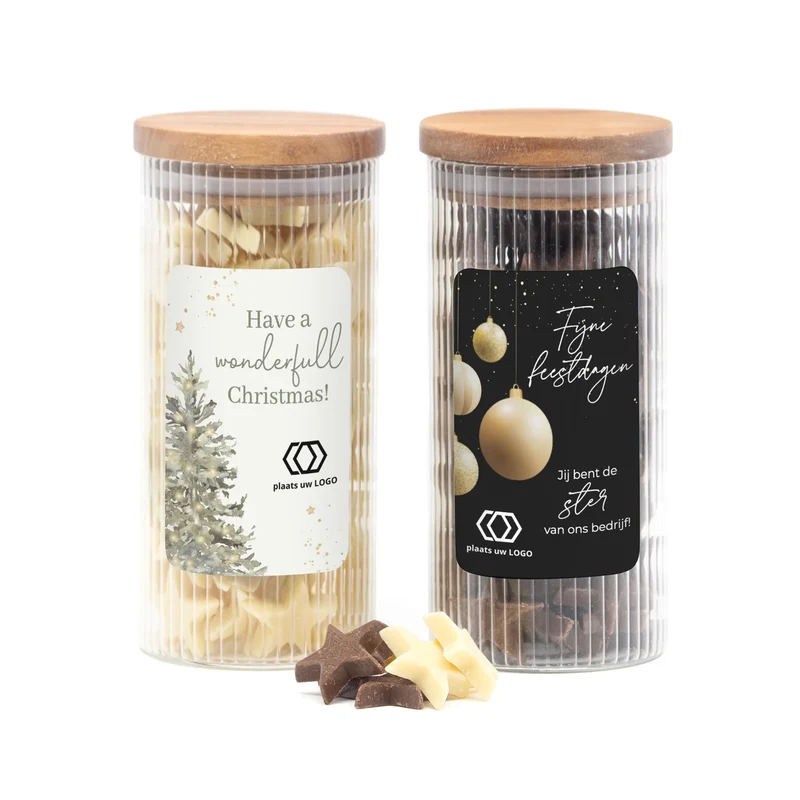 Luxe pot gevuld met chocolade sterren - Kerst