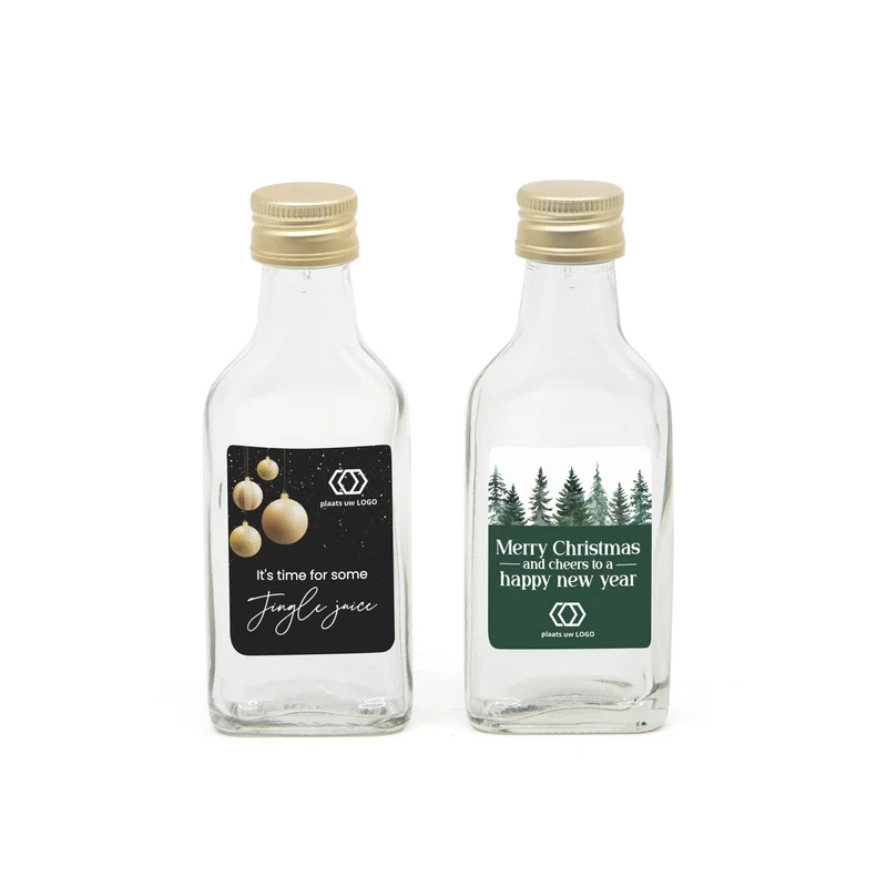 Glazen drank flesje(4cl) met eigen etiket- kerst