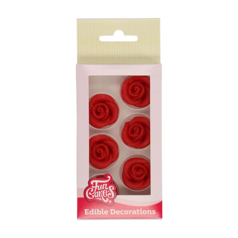 FunCakes Marsepein Decoratie Rozen Rood - 6 stuks