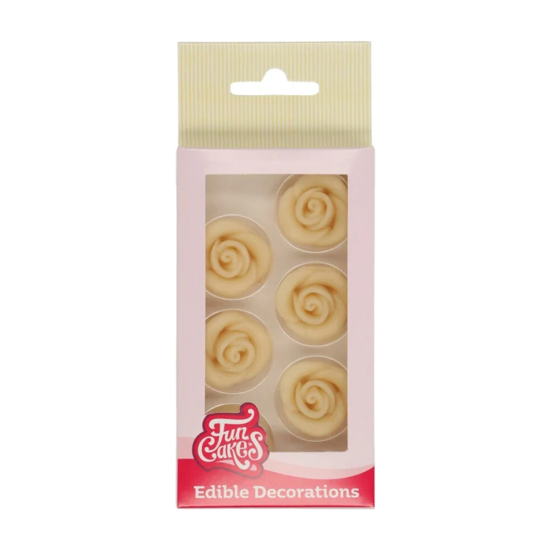 FunCakes Marsepein Decoratie Rozen Wit - 6 stuks