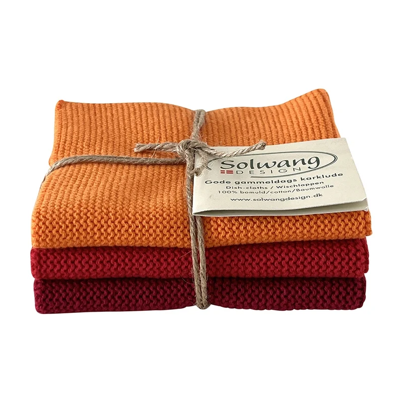 Solwang Design Vaatdoekjes set van 3 - Oranje/Rood Combi