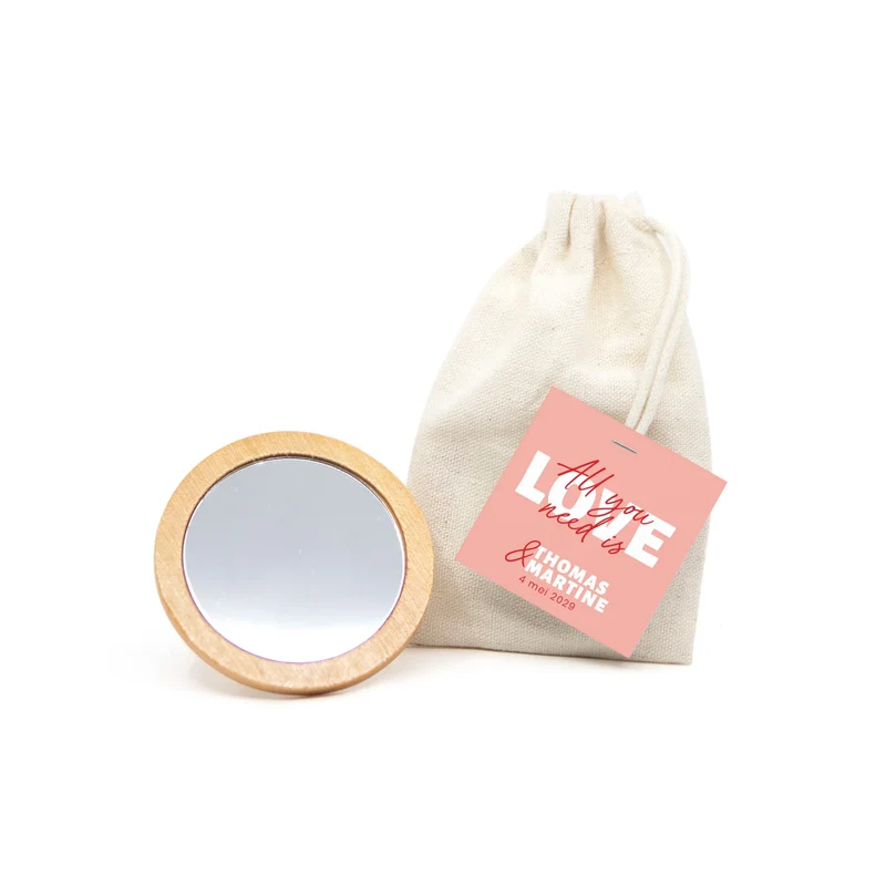 Spiegeltje in katoenen zakje met kaartje - Trouwen