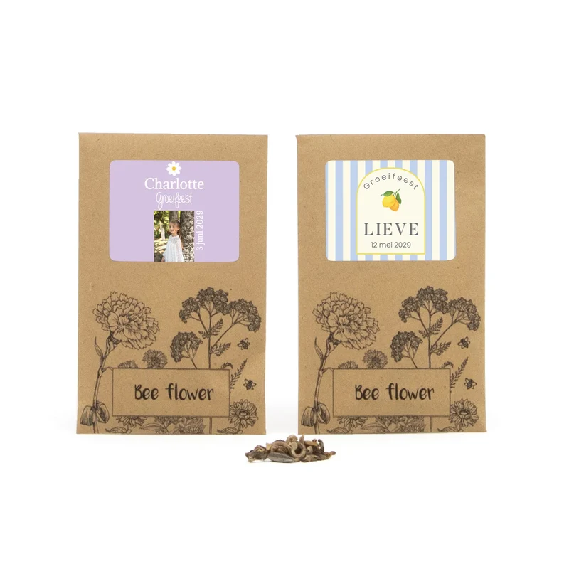 Bee flower zakje met eigen etiket - Communie meisje