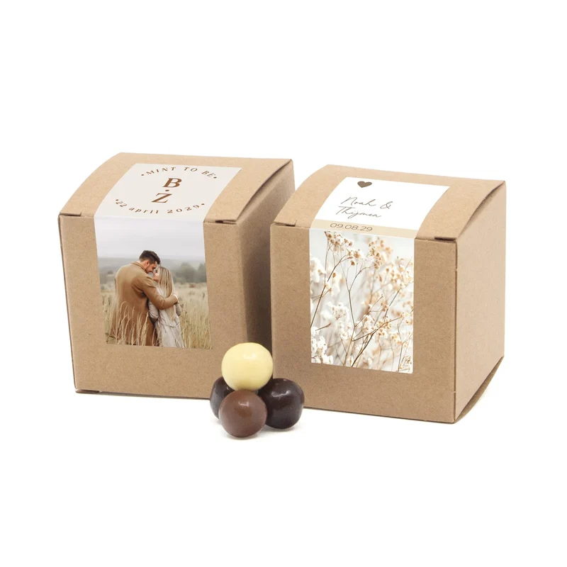 Kubus kraftdoosje met snoepjes -Trouwen