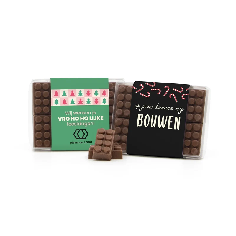 Doosje met 10 chocolade bouwstenen eigen sleeve - Kerst