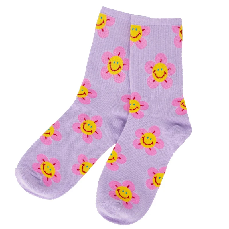 Sokken Happy Flowers Paars Maat 35-39
