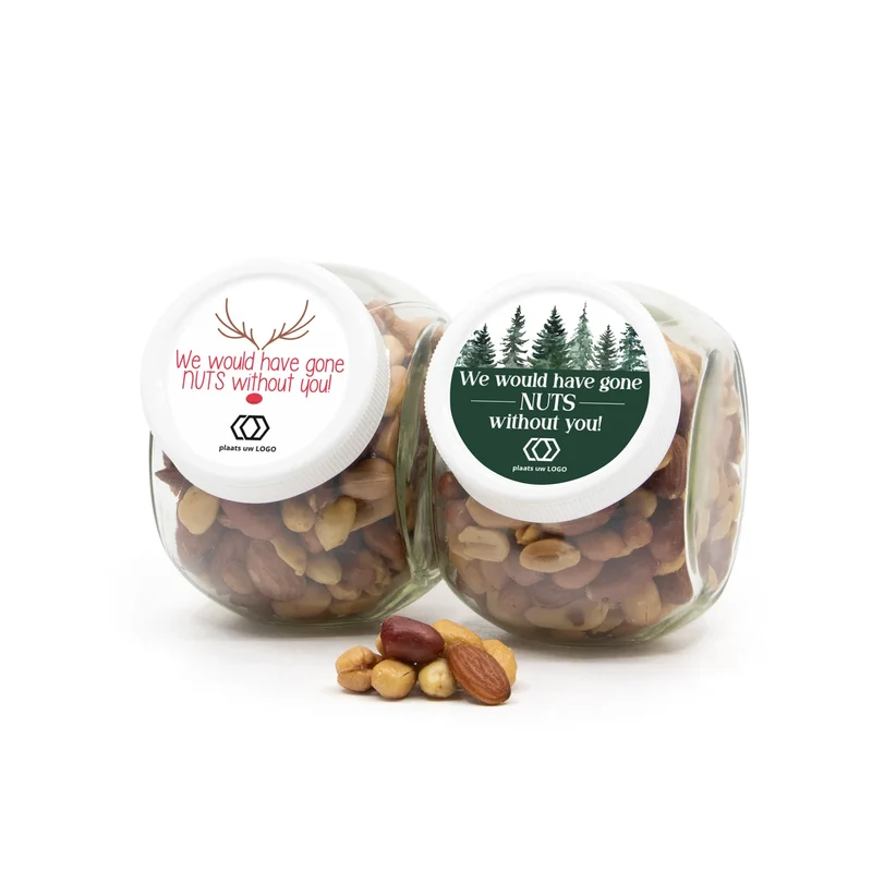 Glazen snoeppot 0,4L met verse notenmix - Kerst