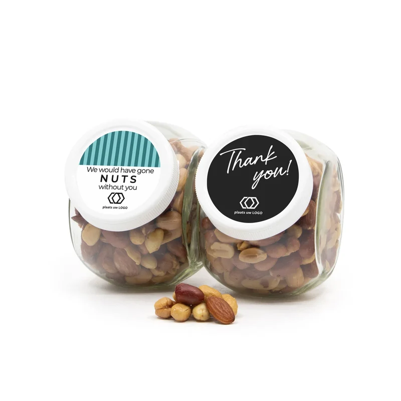 Glazen snoeppot 0,4L met verse notenmix - Zakelijk