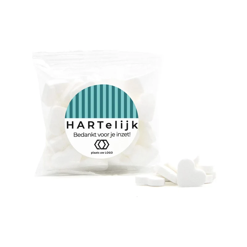 Zakje minthartjes met eigen etiket - Vrijwilliger
