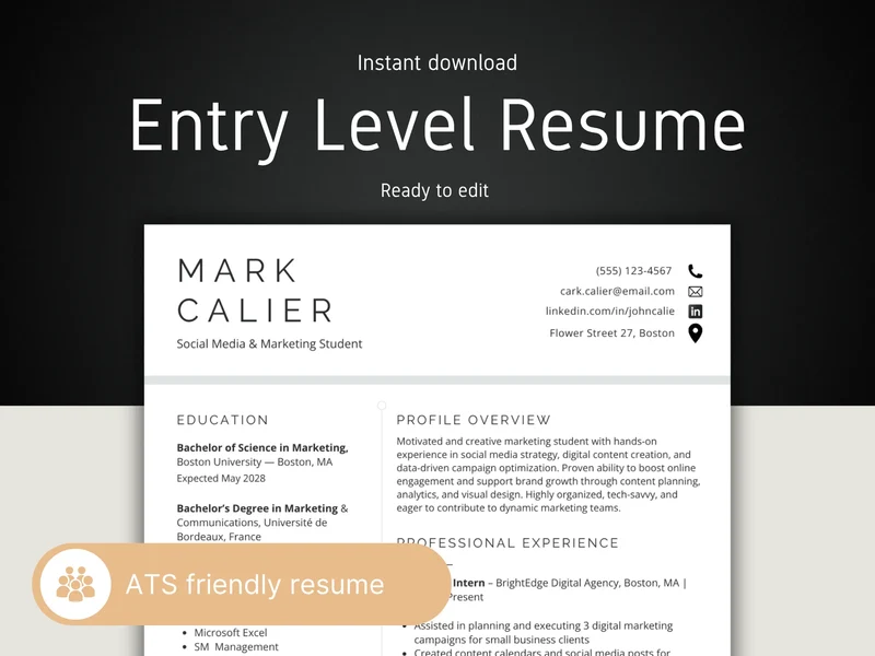 Clean & ATS-Friendly CV for First Jobs & Internships