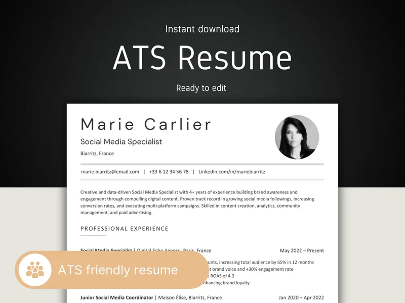 ATS-Friendly Resume Template with Photo Placeholder