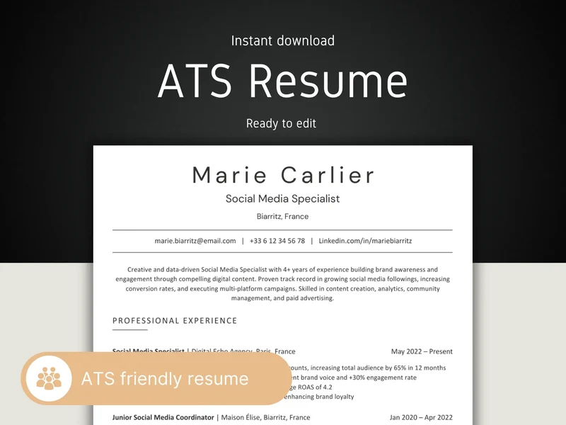 ATS Friendly Resume Template PDF to download