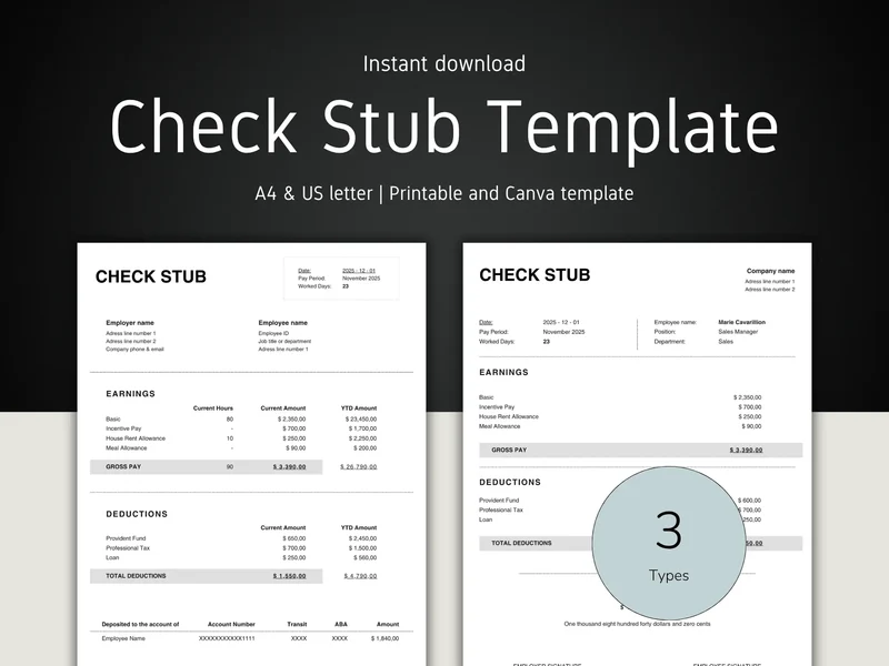 Editable Check Stub Template | Blank Printable Form