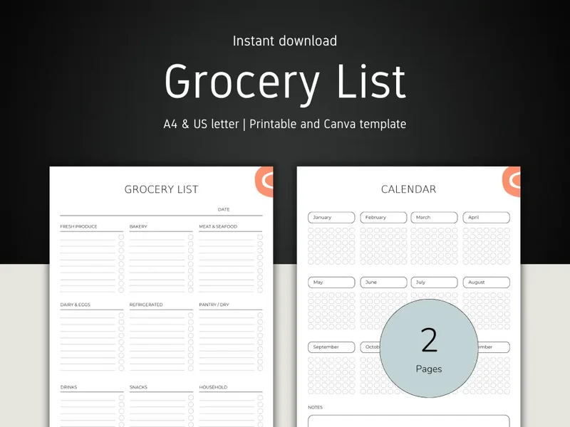 Categorized Shopping List & Grocery Template (Editable)