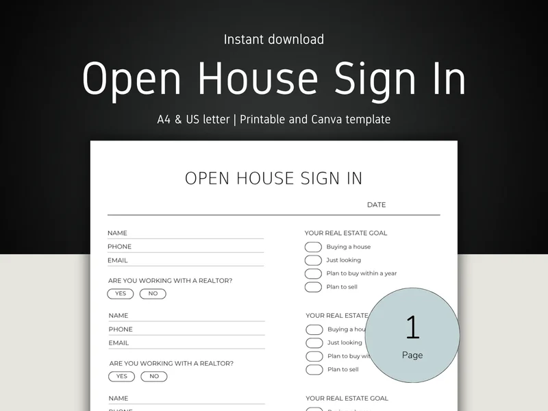 Real Estate Open House Sign-In Sheet for Realtors