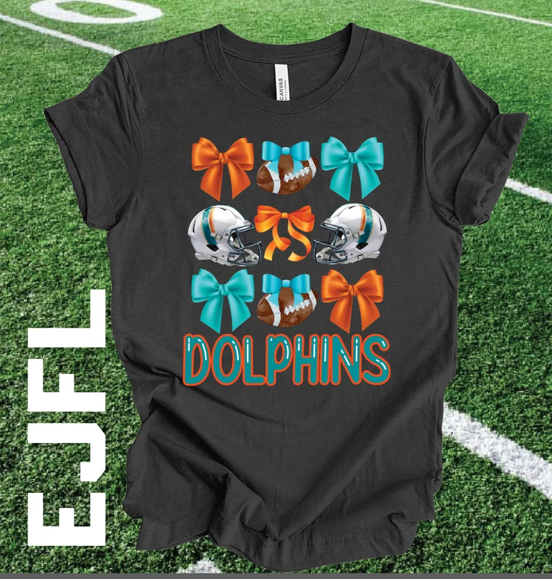 EJFL Dolphins Coquette Bows 3x3