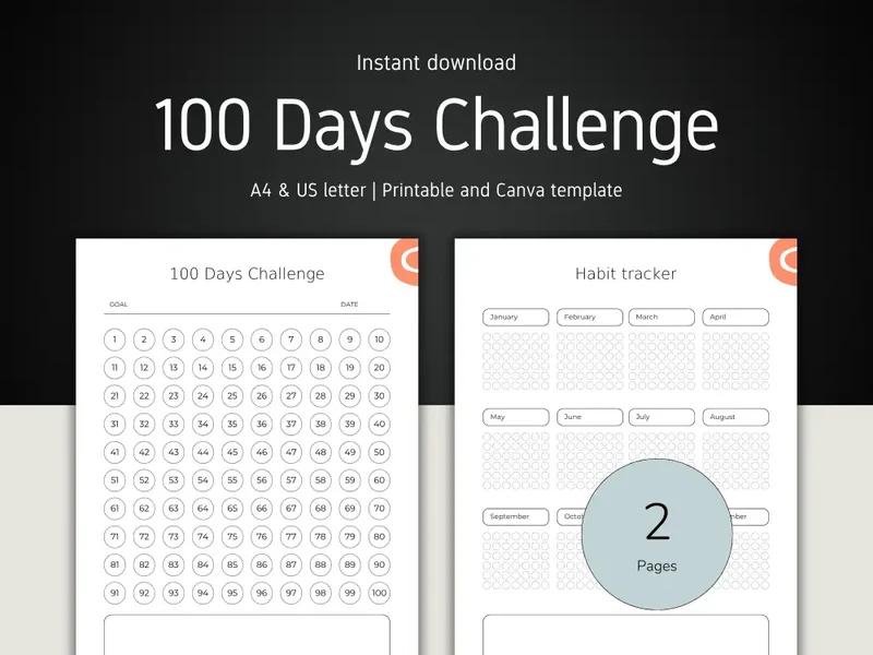 100 Days Challenge Planner for Goal Getters