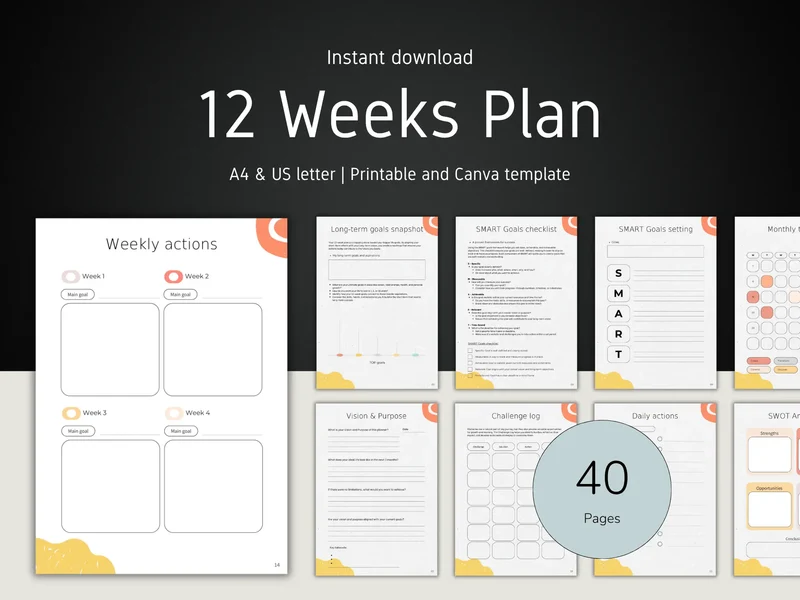 12-Week Goal Planner | Printable Canva Template
