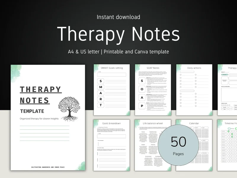 Therapy Notes Template Canva & PDF