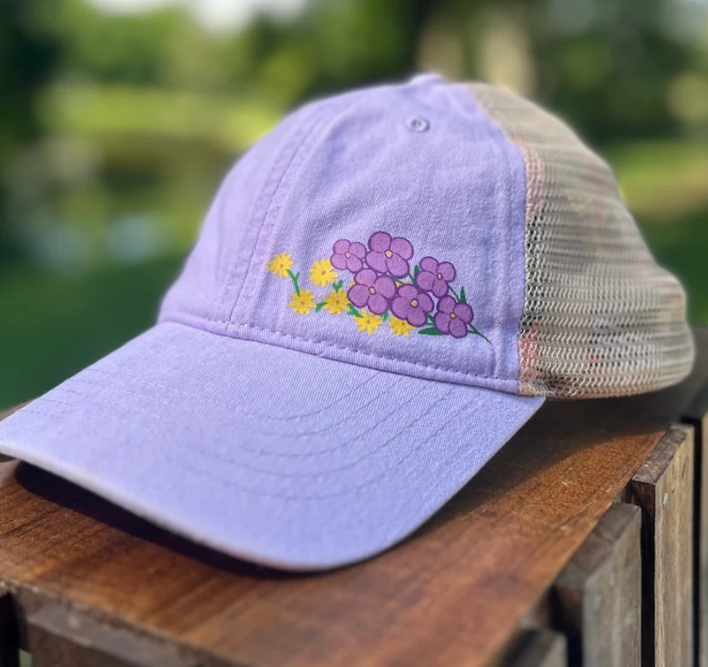 Floral Hat - Lavender Stripes Mesh