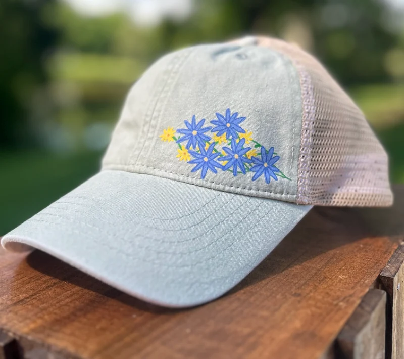 Floral Hat - Sage Polka Dot Mesh