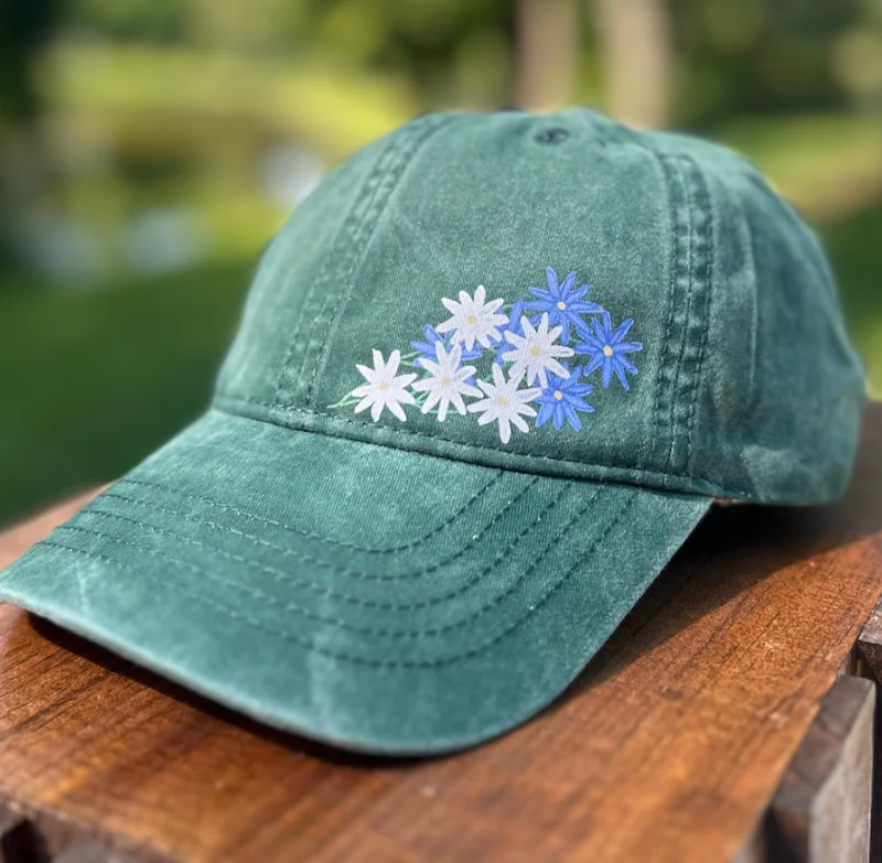 Floral Hat - Jade Daisy White & Blue Flowers