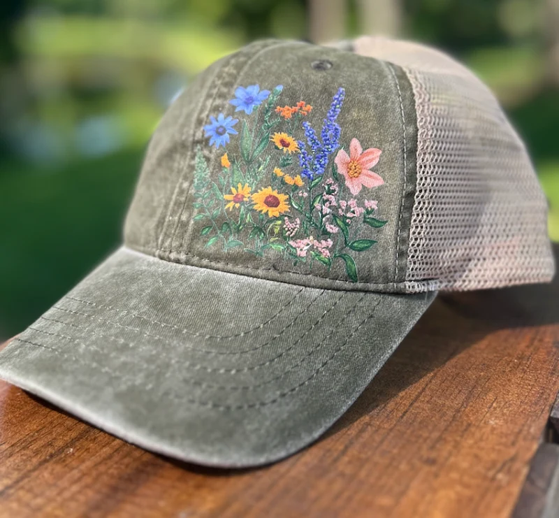 Floral Hat - Olive Camo Mesh