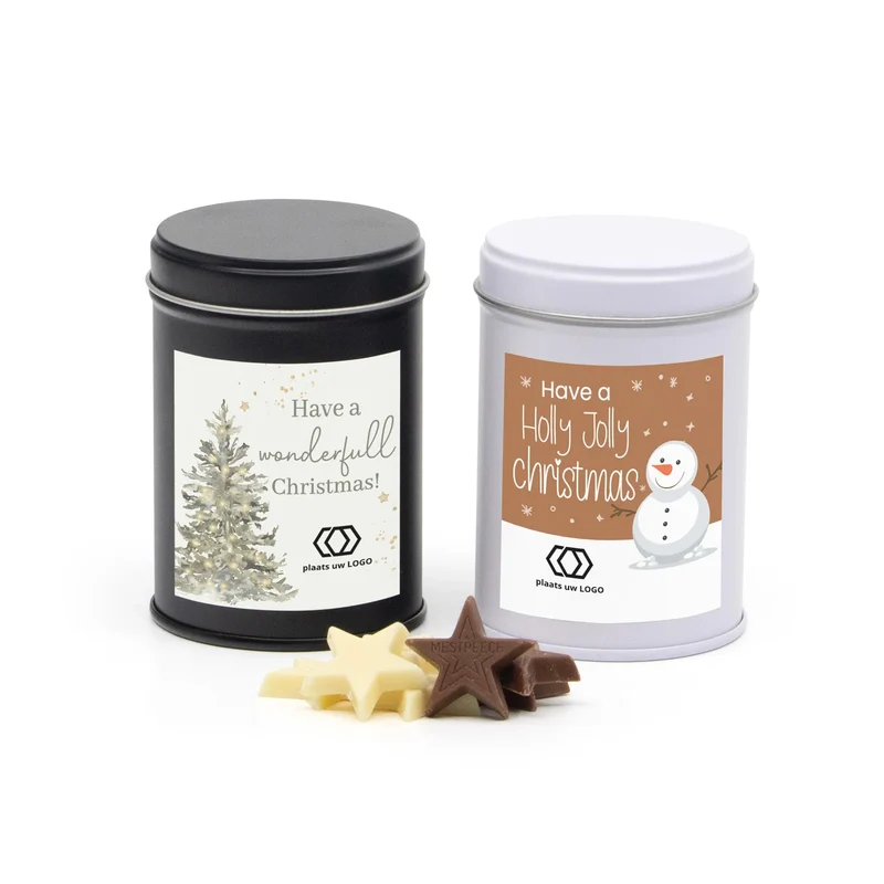 Blik met snoep en eigen etiket - Kerst