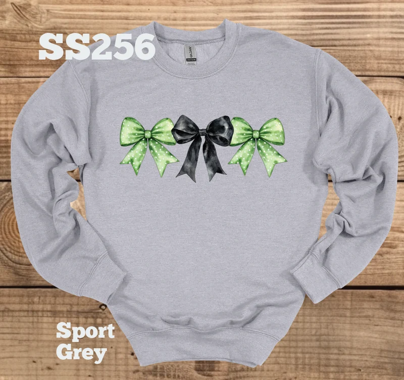 Green Polka Dot/Black Bow Crew