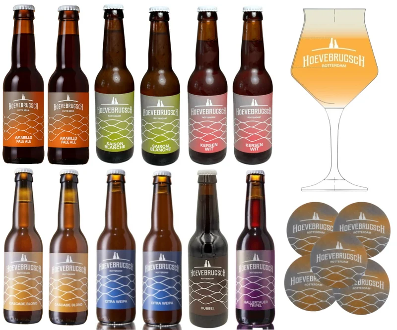 Bier Box 12 Bieren + Bierglas - De Hoevebrugsche Bierbrouwerij