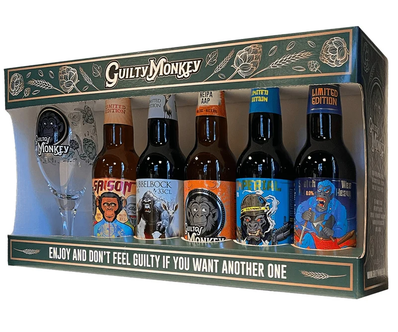 Giftbox 5 Bieren + Glas - Guilty Monkey