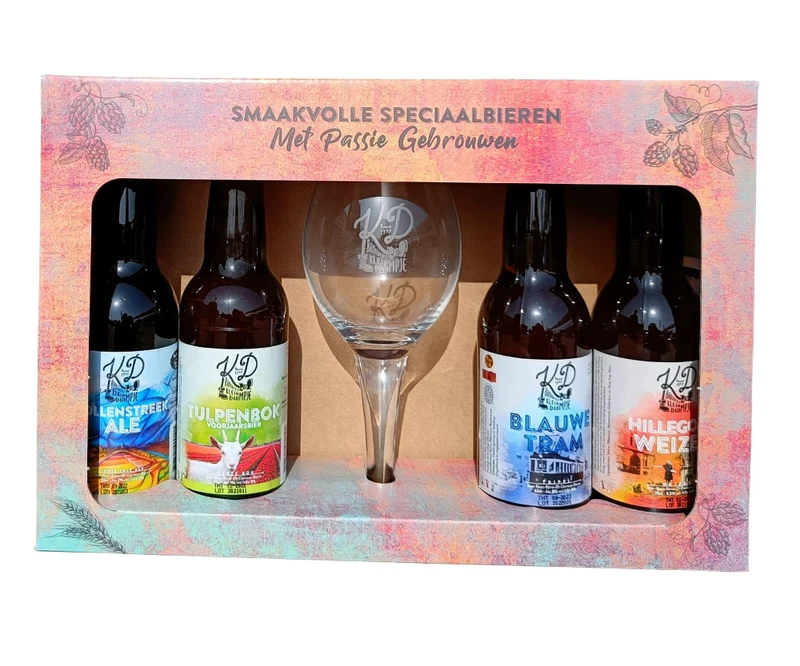 Geschenkverpakking 4 bieren + Bierglas - Brouwerij Klein Duimpje