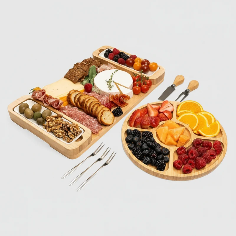 Bamboe Charcuterie Plank Set Verborgen Lade Gereedschap