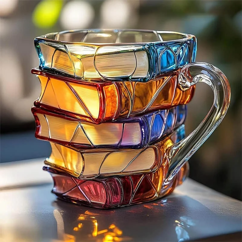 Koffiemok Handbeschilderd Glazen Boek Design Keramiek Look