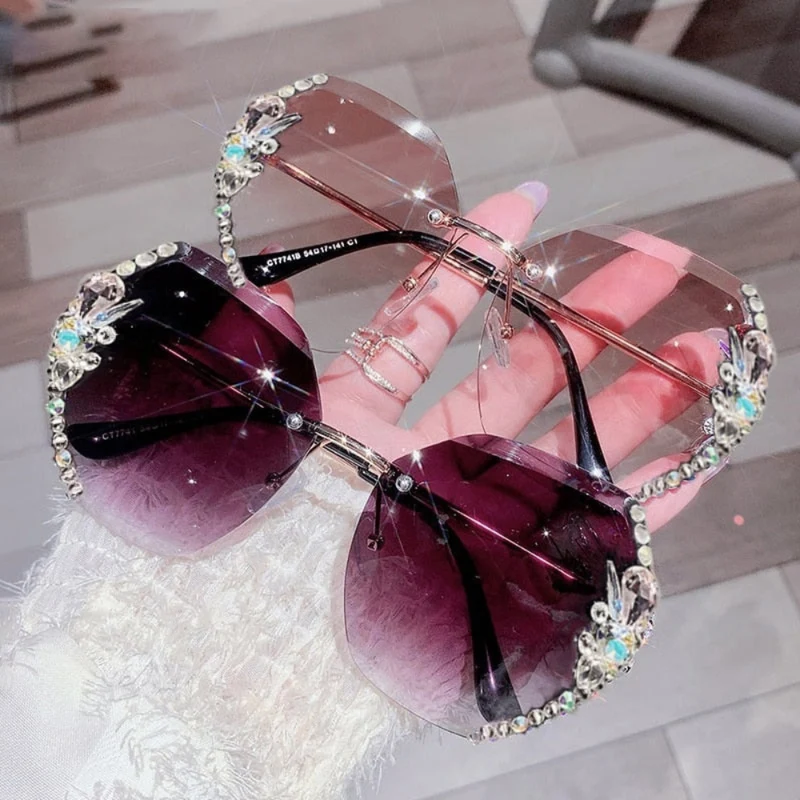 Zonnebril Dames Randloos UV400 Gradient Lens Strass Modebril